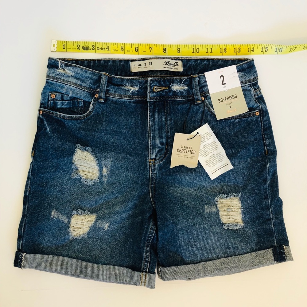 Denim Dark Ripped Shorts
